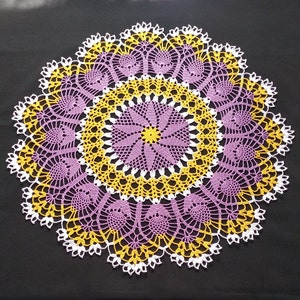 Large lilac crochet doily—yellow purple white doily—Home decor—pineapple crochet tablecloth-white doily-Mother&#39;s Day—Handmade tablecloth