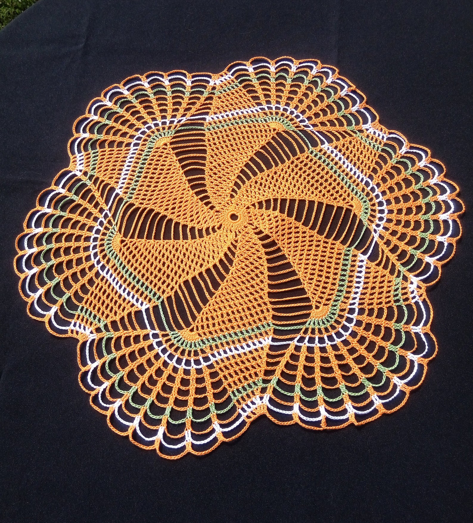 Large Crochet Doily Large Doily Home Decor Orange White Etsy