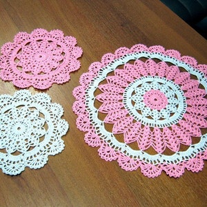 Set of 3 doilies -Crochet doily -  Round doilies - Small doily - Home decor - Pink crochet doilies - Handmade - Handmade tablecloth