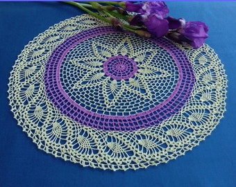 Crochet doily - Home decor - Purple crochet doilies - Light green crochet doily - Large doily - Mother's Day - Handmade tablecloth
