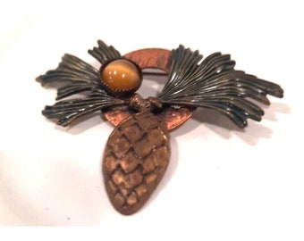 Vintage Scatter Pin Brooch Copper Brass Pinecone Artisan Look Autumn FALL