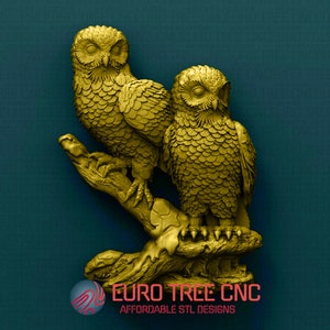 Owls 3D STL Model, CNC Router Engraver, Artcam, Aspire, Archivos CNC, Madera, Arte, Decoración de paredes, Cnc, Cutt3d