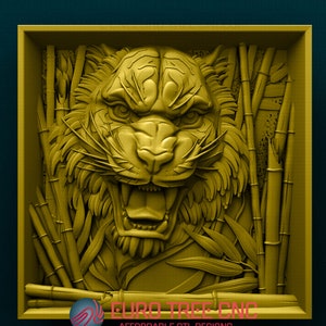 Tiger with bamboos  3D STL Model, CNC Router Engraver, Artcam, Aspire, CNC files, Wood, Art, Wall Decor, Cnc, Cutt3d