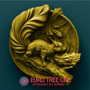 Squirrel on a tree branch  3D STL Model, CNC Router Engraver, Artcam, Aspire, CNC files, Wood, Art, Wall Decor, Cnc, Cutt3d