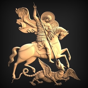 St. George Icon 3D STL Model, CNC Router Graveur, Artcam, Aspire, CNC-bestanden, Hout, Kunst, Wanddecoratie, Cnc