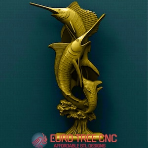 Merlin Fish  3D STL Model, CNC Router Engraver, Artcam, Aspire, CNC files, Wood, Art, Wall Decor, Cnc, Cutt3d