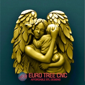 Mãe anjo segurando bebê modelo 3D STL, gravador de roteador CNC, Artcam, Aspire, arquivos CNC, madeira, arte, decoração de parede, Cnc, Cutt3d