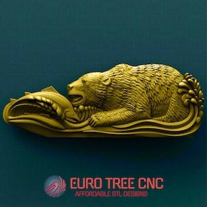 Bear and fish  3D STL Model, CNC Router Engraver, Artcam, Aspire, CNC files, Wood, Art, Wall Decor, Cnc, Cutt3d