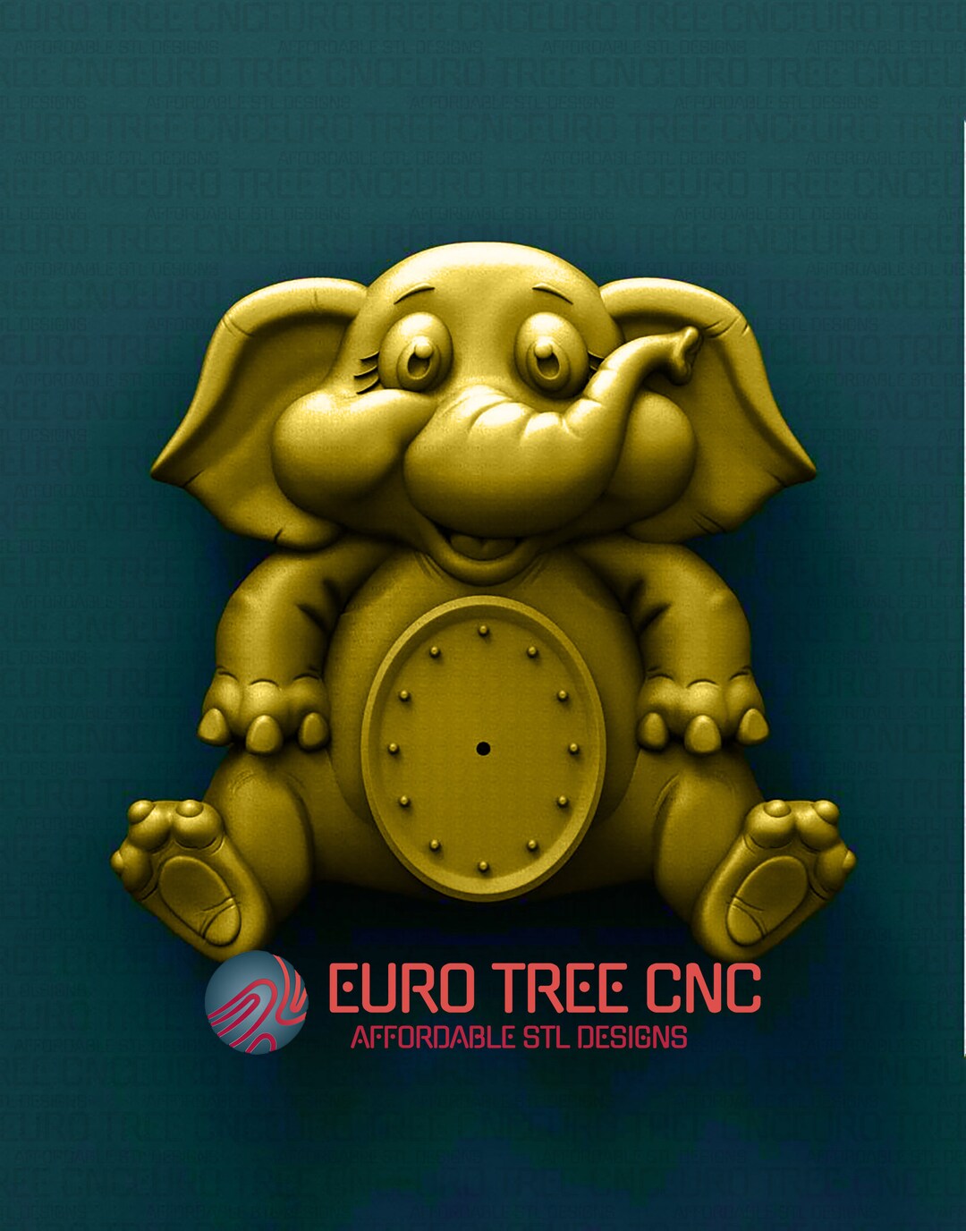 Baby Elephant Wall Clock 3D STL Model, CNC Router Engraver, Artcam