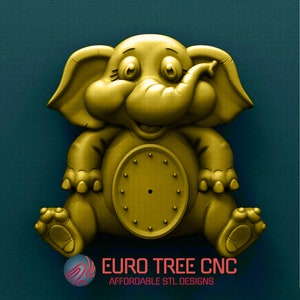 Baby olifant wandklok 3D STL Model, CNC Router Graveur, Artcam, Aspire, CNC-bestanden, Hout, Kunst, Wall Decor, Cnc, Cutt3d