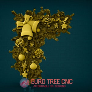 Christmas decoration pine, bells and ribbon 3D STL Model, CNC Router Engraver, Artcam, Aspire, CNC files, Wood, Art, Wall Decor, Cnc, Cutt3d