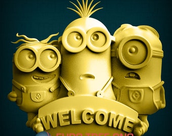 Minions Welcome Sign Relief STL File CNC Router Engraver Art Wooden ...
