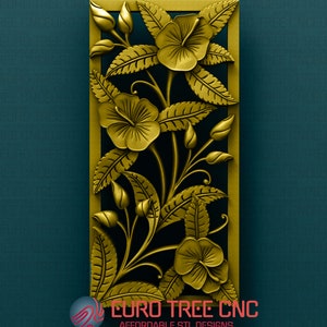 Flowers panel  3D STL Model, CNC Router Engraver, Artcam, Aspire, CNC files, Wood, Art, Wall Decor, Cnc, Cutt3d
