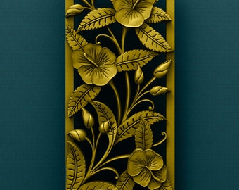 Flowers panel  3D STL Model, CNC Router Engraver, Artcam, Aspire, CNC files, Wood, Art, Wall Decor, Cnc, Cutt3d