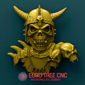 Cráneo de guerrero de la muerte, modelo 3D STL, enrutador CNC, grabador, Artcam, Aspire, archivos CNC, madera, arte, decoración de pared, CNC, Cutt3d
