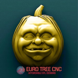 Cara de calabaza aterradora de Halloween Modelo STL 3D, Grabador de enrutador CNC, Artcam, Aspire, archivos CNC, Madera, Arte, Decoración de pared, Cnc, Cutt3d