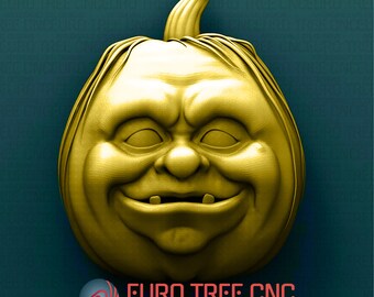 Halloween scary pumpkin face 3D STL Model, CNC Router Engraver, Artcam, Aspire, CNC files, Wood, Art, Wall Decor, Cnc, Cutt3d