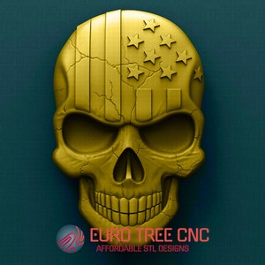 Skull with engraved American flag  3D STL Model, CNC Router Engraver, Artcam, Aspire, CNC files, Wood, Art, Wall Decor, Cnc, Cutt3d