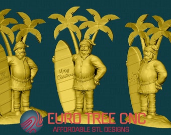 Surfer Santa 3D STL Model: CNC Router Files, Christmas Decor
