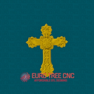 Beautiful cross with feathers 3D STL Model, CNC Router Engraver, Artcam, Aspire, CNC files, Wood, Art, Wall Decor, Cnc, Cutt3d