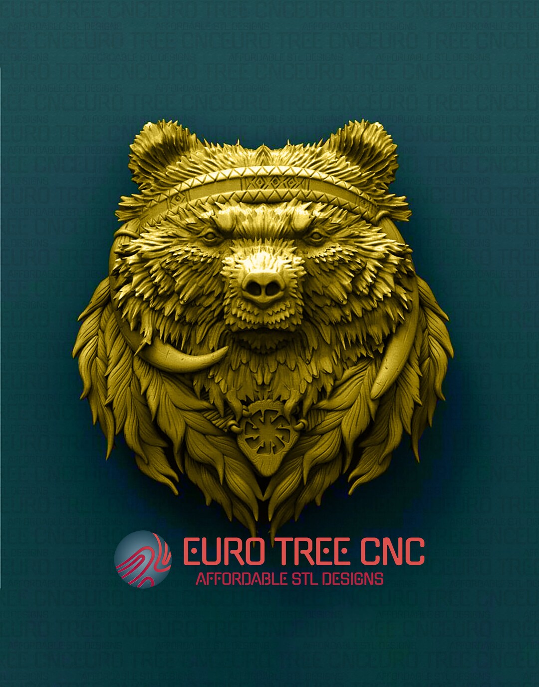 Native American Spirit Animal Bear 3D STL Model, CNC Router Engraver