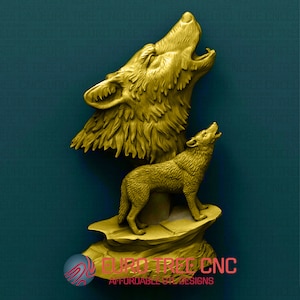 Howling wolves  3D STL Model, CNC Router Engraver, Artcam, Aspire, CNC files, Wood, Art, Wall Decor, Cnc, Cutt3d wolf