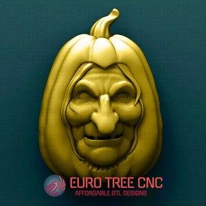Witch face carven in pumpkin Halloween  3D STL Model, CNC Router Engraver, Artcam, Aspire, CNC files, Wood, Art, Wall Decor, Cnc, Cutt3d
