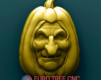 Witch Pumpkin Carving 3D STL Model: Halloween CNC Router File