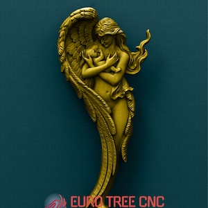 Madre Angelo che tiene il bambino 3D STL modello, CNC Router Engraver, Artcam, Aspire, file CNC, legno, arte, decorazione murale, Cnc, Cutt3d