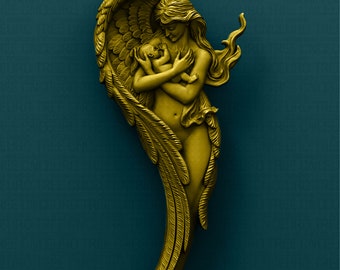 Mother Angel holding baby 3D STL Model, CNC Router Engraver, Artcam, Aspire, CNC files, Wood, Art, Wall Decor, Cnc, Cutt3d