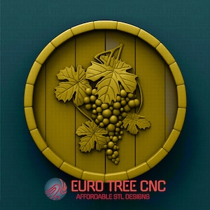 Wine barrel with grape vines  3D STL Model, CNC Router Engraver, Artcam, Aspire, CNC files, Wood, Art, Wall Decor, Cnc, Cutt3d