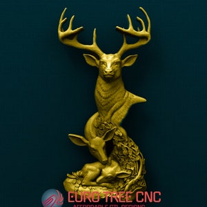 Familie van herten moeder vader baby 3D STL Model, CNC Router Engraver, Artcam, Aspire, CNC-bestanden, Hout, Kunst, Wall Decor, Cnc, Cutt3d