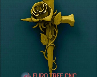 Rose Thorn Cross 3D STL Model: CNC Router File (74MB)