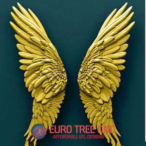 Asas de anjo do céu modelo 3D STL, gravador de roteador CNC, Artcam, Aspire, arquivos CNC, madeira, arte, decoração de parede, Cnc, Cutt3d