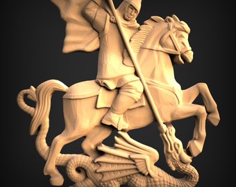 Saint George and the dragon 3D STL Model, CNC Router Engraver, Artcam, Aspire, CNC files, Wood, Art, Wall Decor, Cnc, Cutt3d, easel