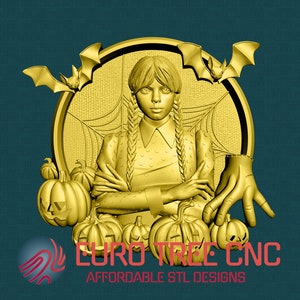 Wednesday Halloween Adams Family 3D STL Model, CNC Router Engraver, Artcam, Aspire, CNC files, Wood, Art, Wall Decor, Cnc, Cutt3d