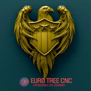 Eagle with shield and 3 stars  3D STL Model, CNC Router Engraver, Artcam, Aspire, CNC files, Wood, Art, Wall Decor, Cnc, Cutt3d