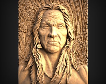 Native American shaman 3D STL Model, CNC Router Engraver, Artcam, Aspire, CNC files, Wood, Art, Wall Decor, Cnc