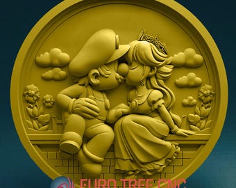 Mario & Peach Valentine Kiss 3D STL Model for CNC Router (Digital Download)