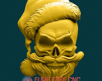 Santa Claus Skull 3D STL Model: CNC Router Engraver File (Digital Download)