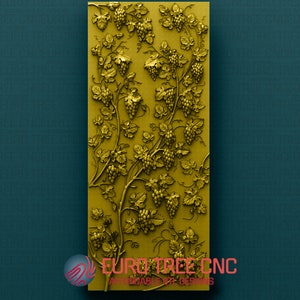 Grapes and vines mural panel  3D STL Model, CNC Router Engraver, Artcam, Aspire, CNC files, Wood, Art, Wall Decor, Cnc, Cutt3d