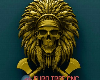 Native American Shaman Skull 3D STL Model: CNC Router Files