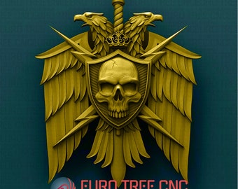 Skull with Eagles 3D STL Model: CNC Router File