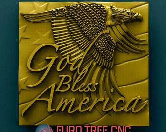 God Bless America - American eagle  3D STL Model, CNC Router Engraver, Artcam, Aspire, CNC files, Wood, Art, Wall Decor, Cnc, Cutt3d