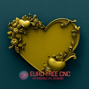 Valentine Love hart frame met bloemen 3D STL Model, CNC Router Graveur, Artcam, Aspire, CNC-bestanden, Hout, Kunst, Wall Decor, Cnc, Cutt3d