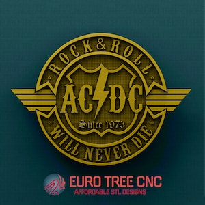 AC / DC Rock and roll nunca morirá 3D stl Modelo, grabador de enrutador cnc, Artcam, Aspire, archivos CNC, madera, arte, decoración de pared, Cnc, Cutt3d