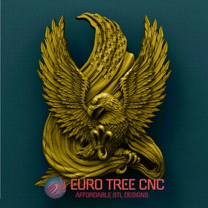 Eagle over American flag  3D STL Model, CNC Router Engraver, Artcam, Aspire, CNC files, Wood, Art, Wall Decor, Cnc, Cutt3d