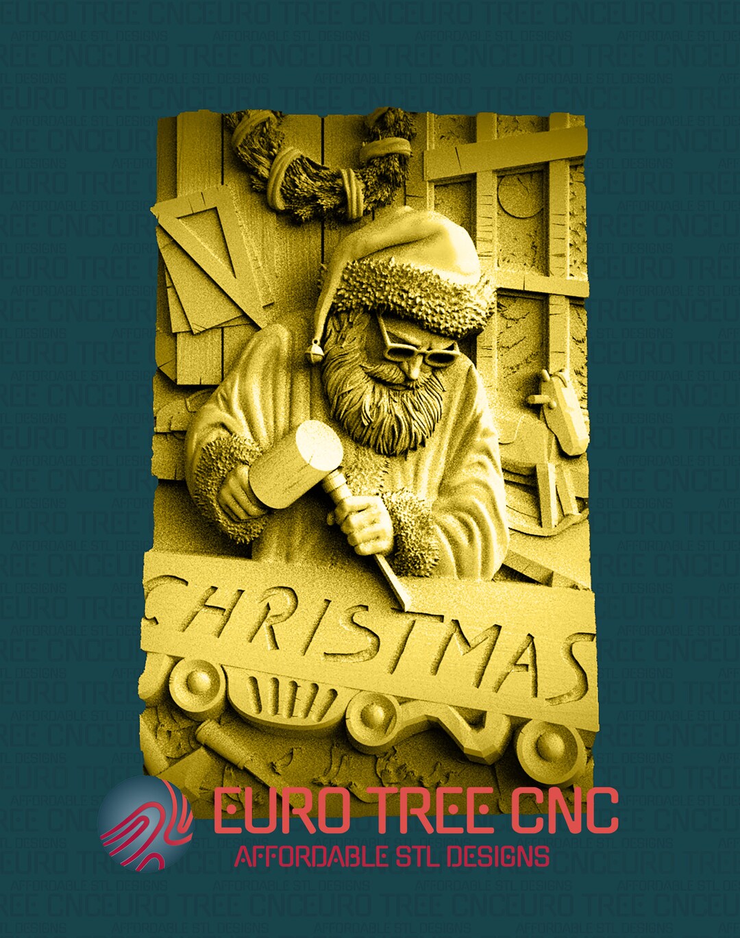 Santa Claus Christmas 3D STL Model, CNC Router Engraver