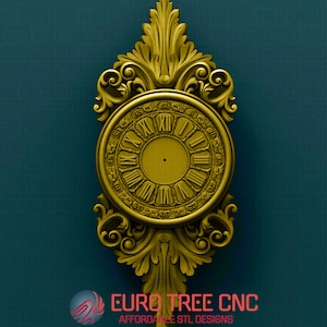 Reloj de pared vintage estilo barroco 3D STL Modelo, grabador de enrutador CNC, Artcam, Aspire, archivos CNC, madera, arte, decoración de pared, Cnc, Cutt3d