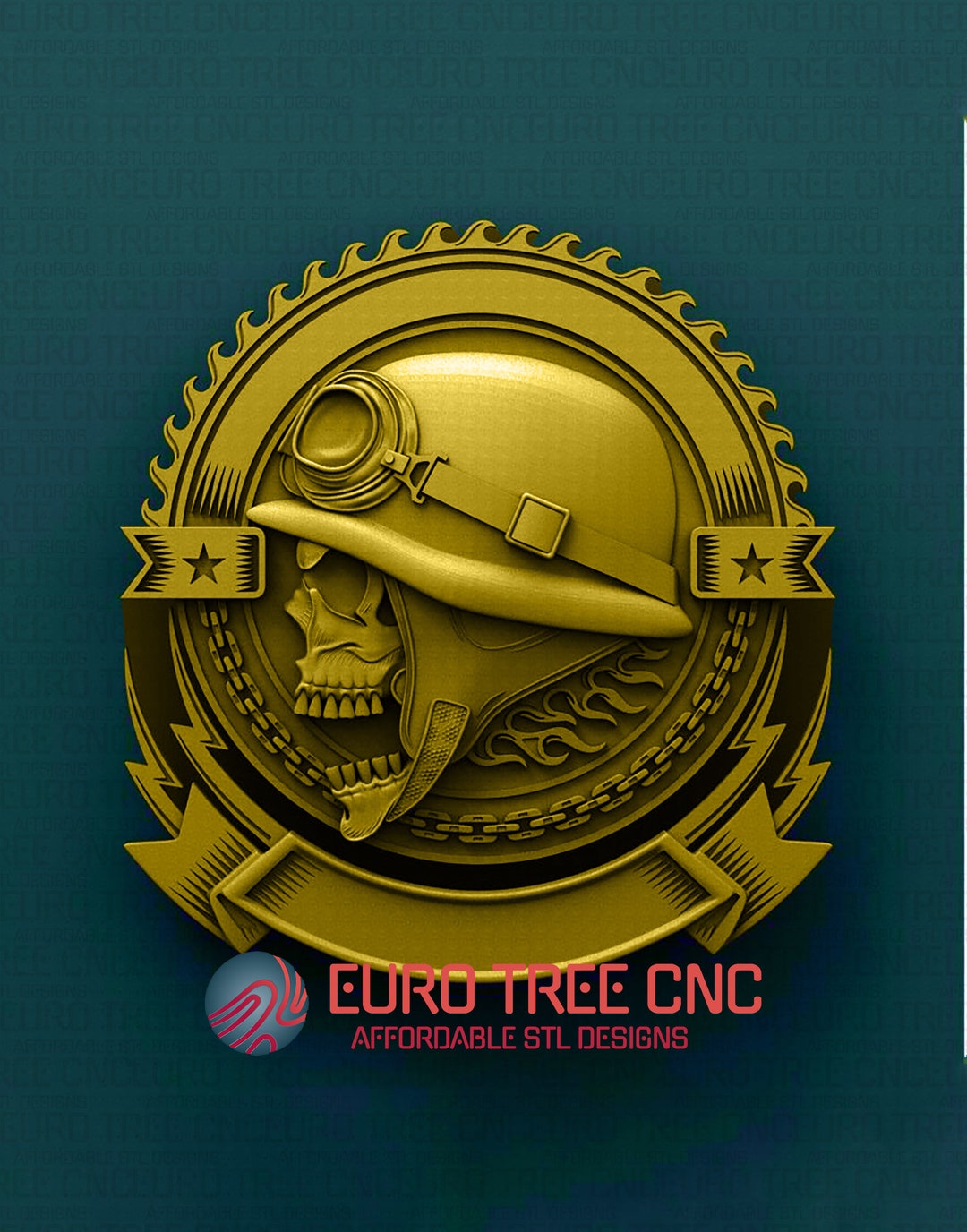 Biker Skull With Helmet 3D STL Model, CNC Router Engraver, Artcam